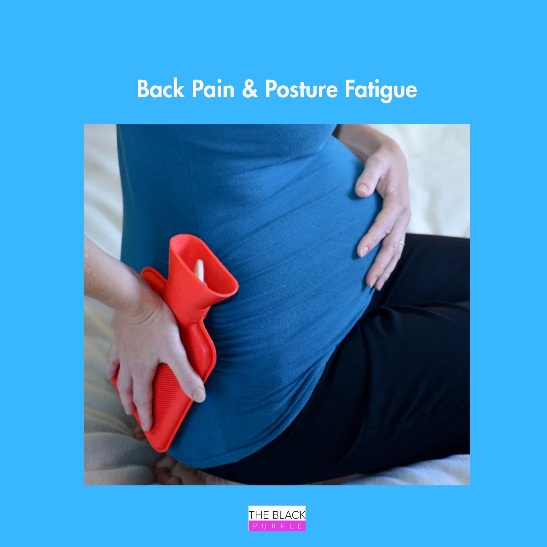 Woman experiencing postpartum back pain and posture fatigue where supportive garments can provide stability and comfort.